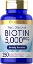 Carlyle Biotin 5000mcg | 250 kiiret lahustuvat tabletti | Taimetoitlane, mitte-GMO, gluteenivaba toidulisand