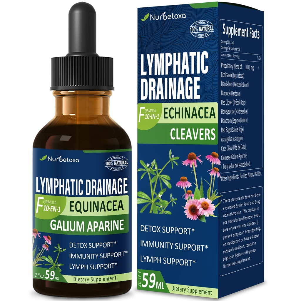 Cleavers Lymphatic Drainage Drops for Lymph System Detox Cleanse, Lymphedema Support Supplement Formula w/Echinacea, Cat's Claw, Red Clover Extract Tinktuur, Kasutamine Lymph Massage Tool. 2oz