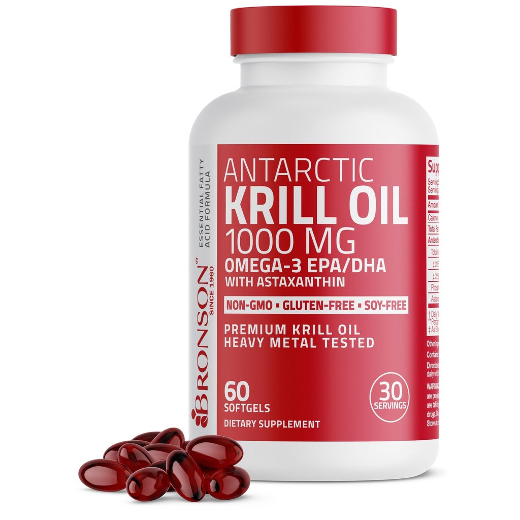 Bronsoni Antarktika krillõli 1000 mg koos Omega-3s EPA, DHA, astaksantiin ja fosfolipiidid 60 Softgels
