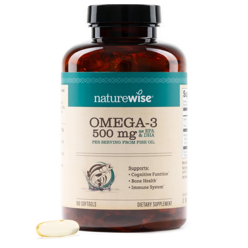 NatureWise Omega 3 kalaõli - 500 mg tableti kohta - EPA & DHA - immuunsuse tugi, aju tervis ja optimaalne heaolu - gluteeni ja soja vaba, mitte-GMO - 180 Softgels[6 kuu pakkumine]