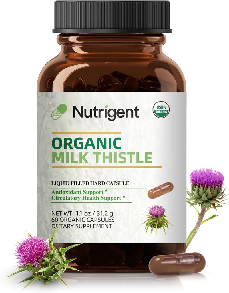 USDA Organic Milk Thistle Supplement 25: 1 Extract, 8750 mg Strength, Silymarin Supplement 280 mg, Vedel orgaanilised kapslid, Maksa Tervis & Detox Support, Non-GMO, 60 Count