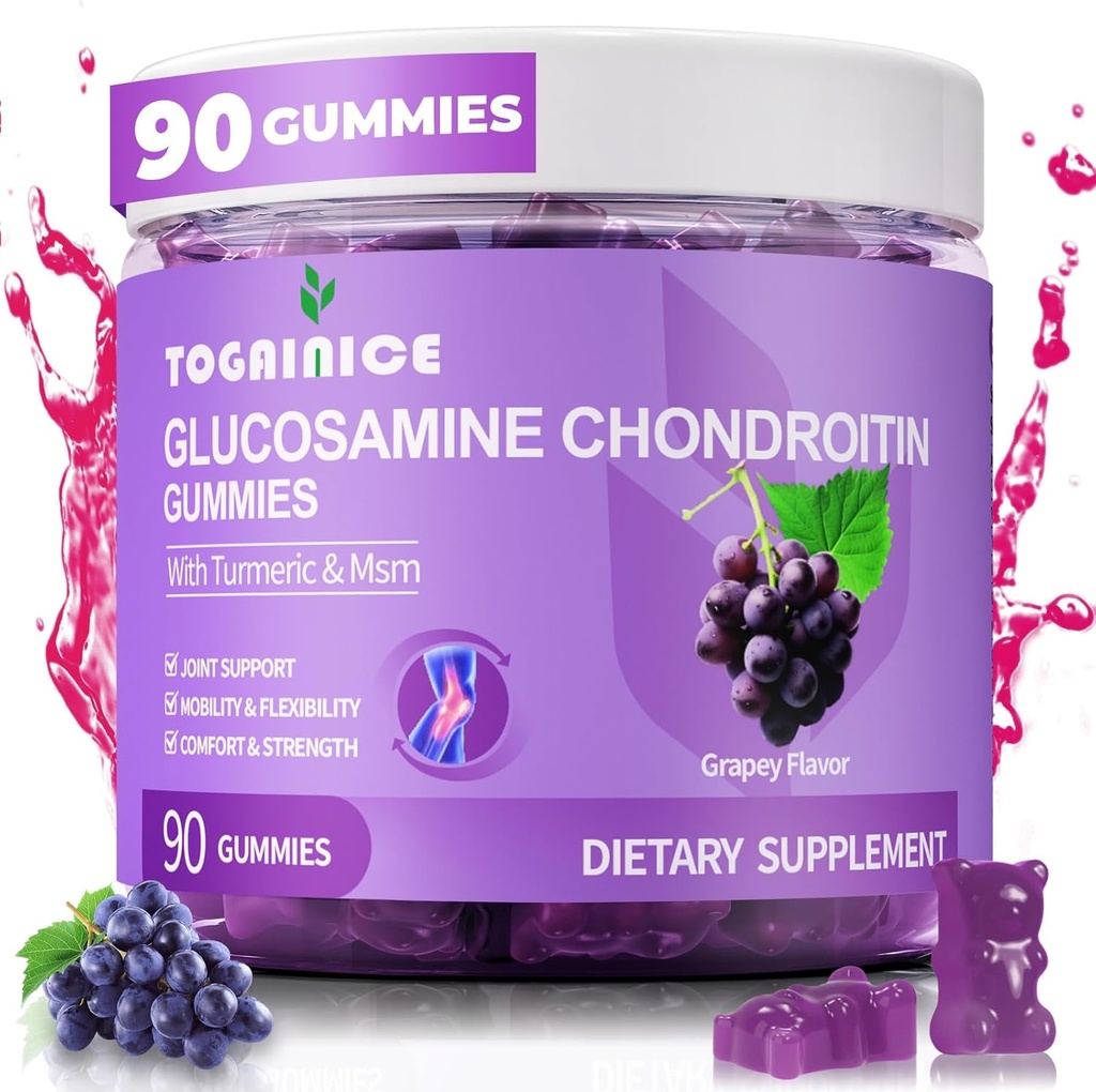 Ühine toetus Gummies koos Glükosamiini kondroitiin, Sugar Free, 1500mg ekstra tugevus MSM ja kurkum (90 loend)