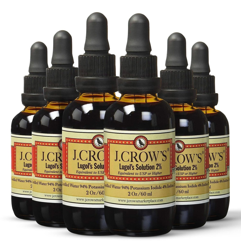 J.CROW'S® Lugol's lahus joodi 2% 2 oz (6 pudelit) - Premium jood ja kaaliumjodiid Vedelik, Gluteen ja alkoholivaba looduslik soolvee ekstrakt, aegumata