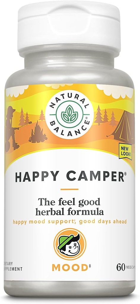 Natural Balance Happy Camper - Feel-Good Mood Support Supplement - Gotu Kola, Passion Flower ja Kava Kapslid - 60-päevane garantii (30 Servings, 60 VegCaps)