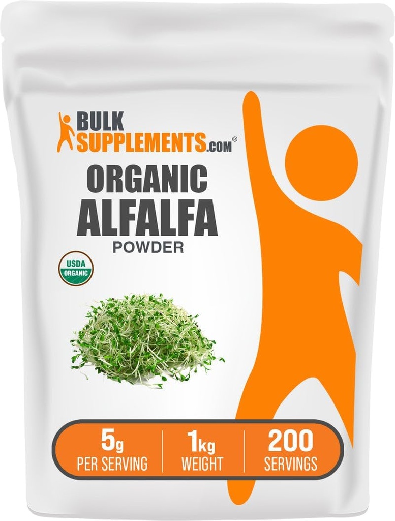 BulkSupplements.com Orgaaniline Alfalfa Grass Powder - Alfalfa Supplement, Green Superfood Powder - Vegan & Gluten Free, 5 g per Serving, 1 kg (2, 2 naela) (pakk 1)