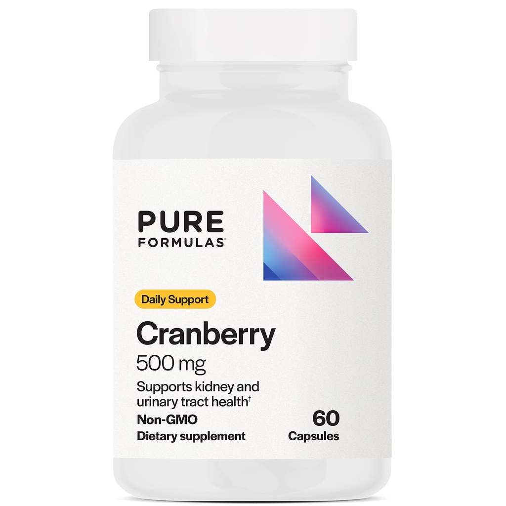 PureFormulas Cranberry 500 mg - toetab neerude ja kuseteede tervist - antioksüdantide lisand immuunsuse kaitseks ja rakuterviseks - Jõhvikapillid naistele ja meestele - mitte-GMO - 60 kapslit