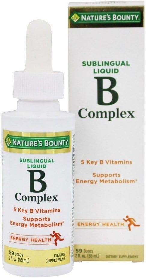 Looduse Bounty B kompleks koos B12 sublingvaalse vedeliku kiire toimega toidulisandiga, 2 Fl Oz