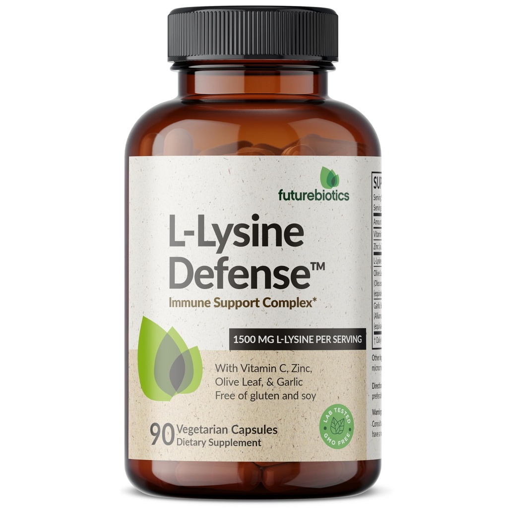 Futurebiotics L-Lysine Defense Immune Support Complex 1500 MG per Serving vitamiin C, tsink, Olive Leaf & Küüslauk - Non-GMO, 90 Taimetoitlased kapslid