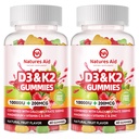 Loodused Aid Suhkruvaba D3 K2 Vitamiin Kummid Kaltsium + K2 (MK-7), Magneesiumtsitraat, C-vitamiin, ekstra tugevus - Ultimate Absorbtion Luu lihashammaste Immune, Vegan - 120 Gummies