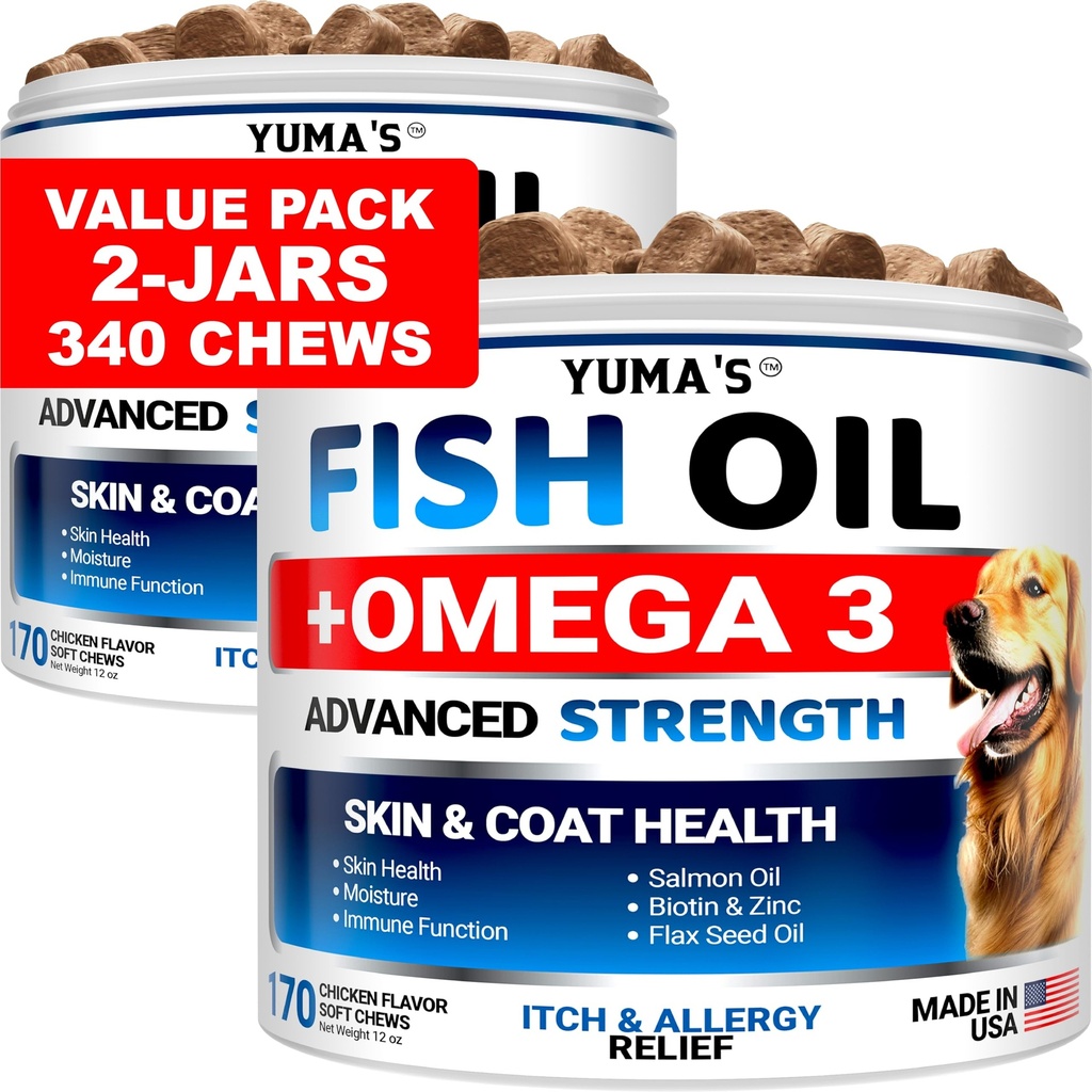 (2 Pack) Omega 3 kalaõli koertele - 170 närimist - naha- ja karvalisand - Omega 3 koertele - kuiv ja sügelev nahahooldus - allergia tugikoer Anti Shedding Treats - Salmon - kana maitse