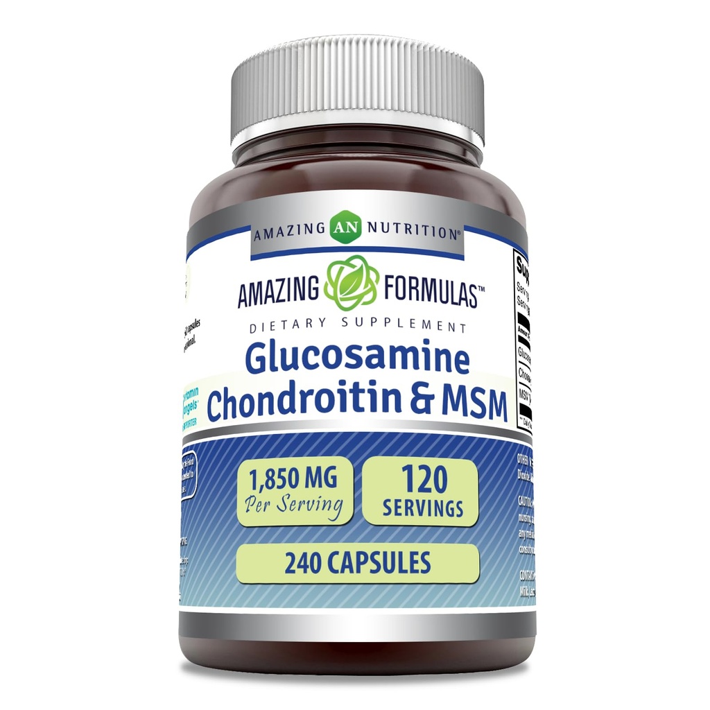 Hämmastav valem Glükosamiin Chondroitin & MSM Supplement | 1850 Mg per Serving | 240 kapslit | Mitte-GMO | Gluteenivaba | Valmistatud USA-s