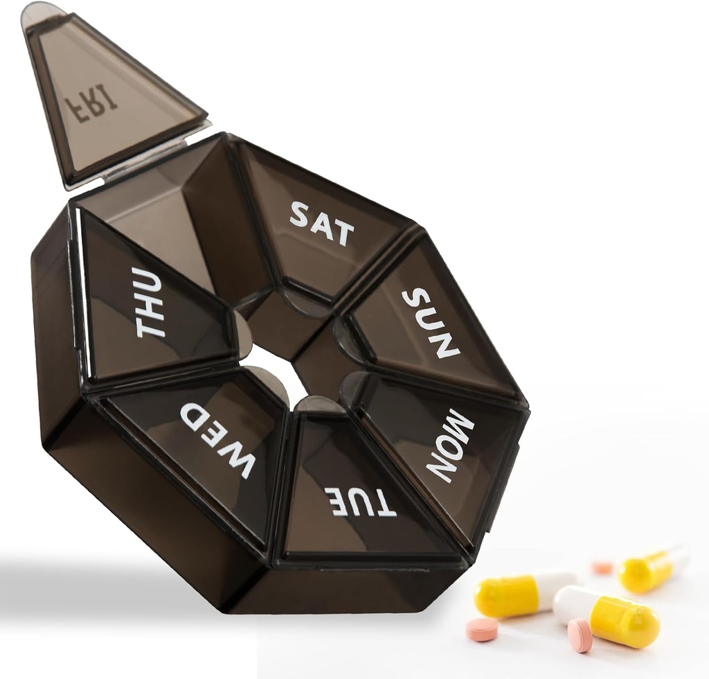 7-päevane iganädalane suur pillide korraldaja - pillide kasti juhtum reisimiseks - kalaõli, toidulisandite, vitamiinide, ravimi hoidja edasimüüja (must)