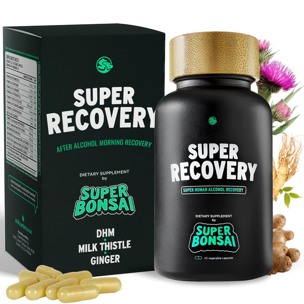 SuperBonsai Super Recovery kapslid pärast pidustust ja hommikust leevendust - kõik looduslikud holistilised toetused - 3 kapslit enne joomist ja valikuline serveerimine pärast (14 serveerimist)