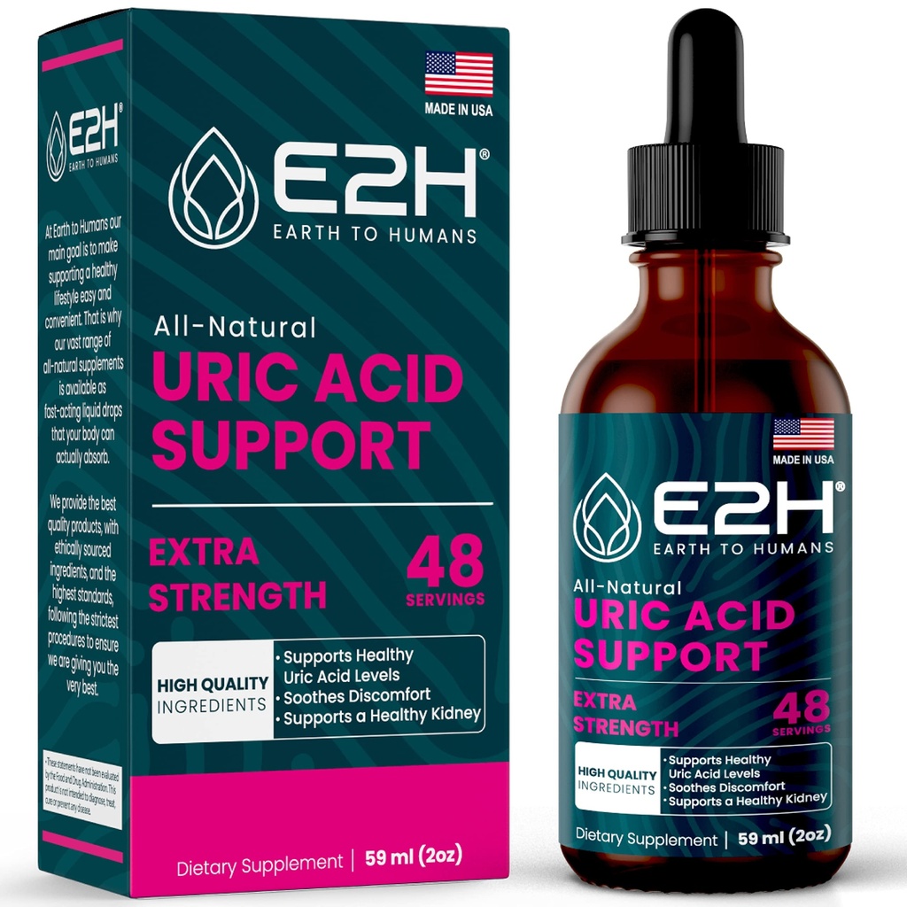 E2H Uric Acid Support Supplement - Tart Cherry and Devil's Claw - toetab Uric Acid Health and Kidney Function Non-GMO - Vegan - 2 Fl Oz