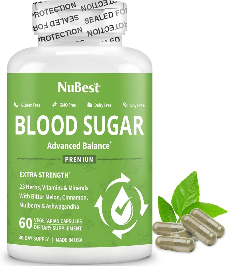 Blood Sugar - Advanced Formula with Bitter Melon, Ashwagandha, Cinnamon, Chromium, Magnesium, Vitamins, Alpha Lipoic Acid, Cayenne Pepper & More | 60 Capsules