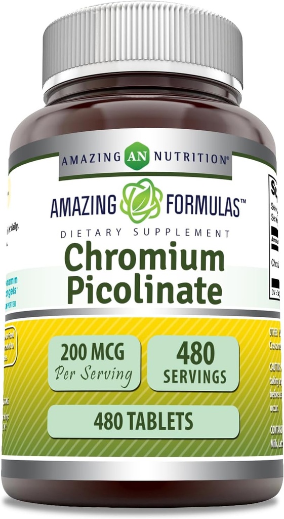 Hämmastav valemid Kroom Pikolinaadi Lisand | 200 Mcg Serving | Tabletid | Mitte-GMO | Gluteenivaba | Valmistatud USAs (480 Count)