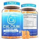 Kaltsiumkummid 600mg - kaltsiumlisand naistele, ookeanivetikate kaltsium | D3-vitamiin, K2, magneesium | luu tugevuseks, lihasteks ja immuunsuseks | Jätkusuutlikult hangitud vetikakaltsium, 70+ mineraal, Vegan, 2PACK