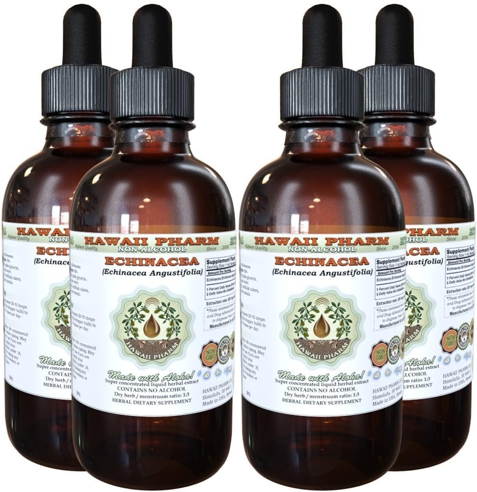 Echinacea Alcohol-Free Vedel Extract, Echinacea (Echinacea Angustifolia) Kuivatatud Juur Glycerite Hawaii Pharm Looduslik Taimne Täiendus 4x4 oz