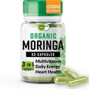 Orgaaniline moringa, toitainete deense antioksüdandi tugi C-vitamiini, A, E, kaltsiumi, kaaliumi, raua, magneesiumi, valgu ja aminohapetega hüdratsiooniks ja energiaks, vegan, 1200 MG Serving, 90 CT