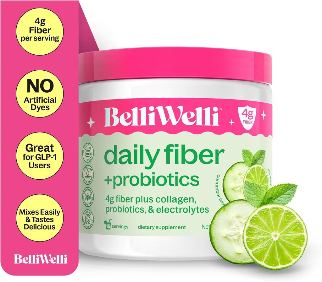 Belli Welli kiudaine lisand naistele ja meestele - Premium Daily Fiber Pulber orgaanilisest akaatsiast, millele on lisatud kollageeni, elektrolüüte ja probiootikume - Bloat, kõhukinnisus ja soolestiku tervisetoetus (kurk)