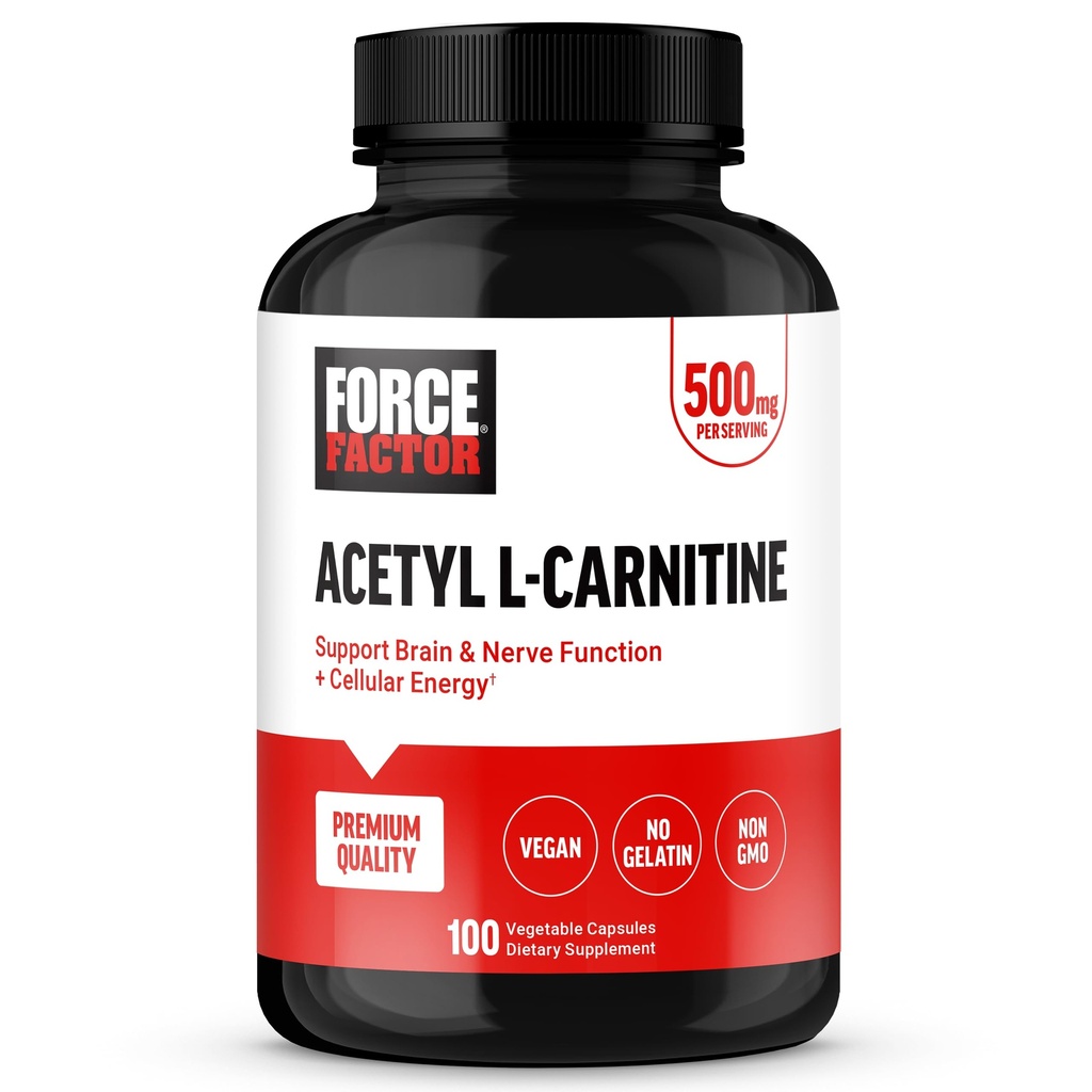 Jõufaktor Atsetüül L-karnitiin Aju Täiendus, Närvitugi Lisand ja Cellular Energy Booster, Atsetüül L-karnitiin 500mg, Premium Quality, Vegan, Non-GMO, 100 Taimsed Kapslid