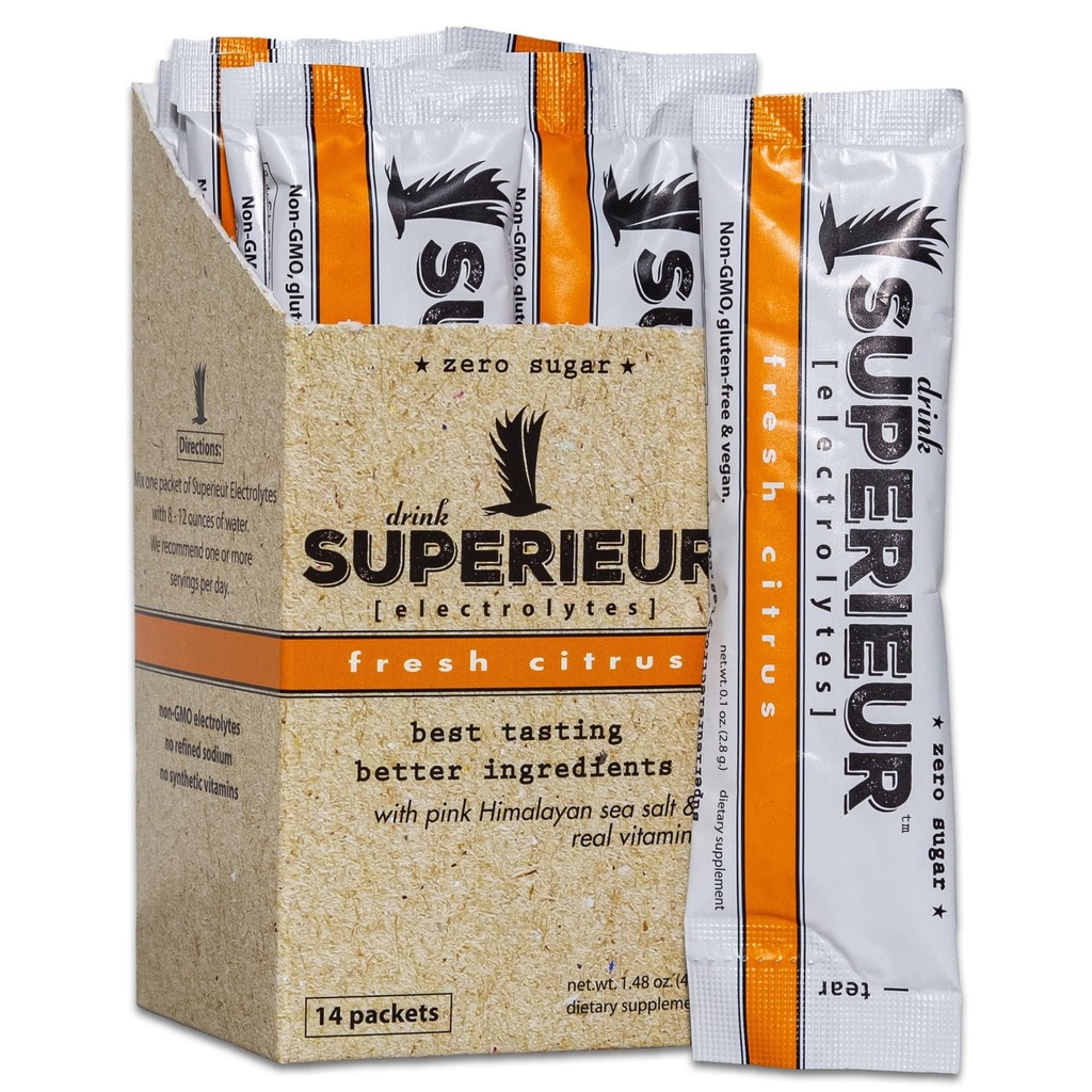 Superieur Electrolyte Powder Packets - Vegan Elektrolüütide Hüdratsioon Pulber w / Mere Mineraalid - Keto Sõbralik, Mitte-GMO, Zero Suhkru Elektrolüütide Lisand - Tervislik Spordijook - Tsitrus (14 Pakki)