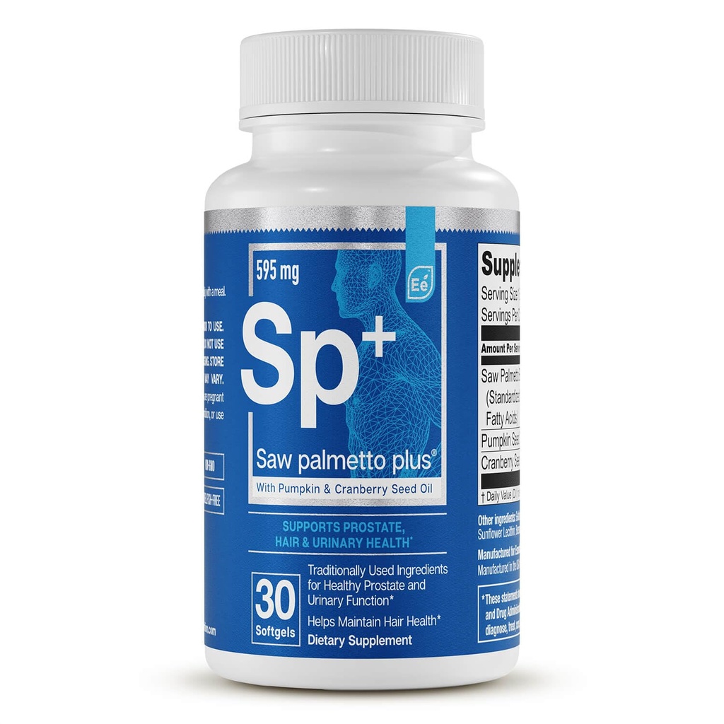 Saw Palmetto Plus - eesnäärme tervise täiendus meestele kõrvitsa ja Jõhvikaseemneõliga | Toetab põie ja kuseteede tervist oluliste elementidega - 60 Softgels