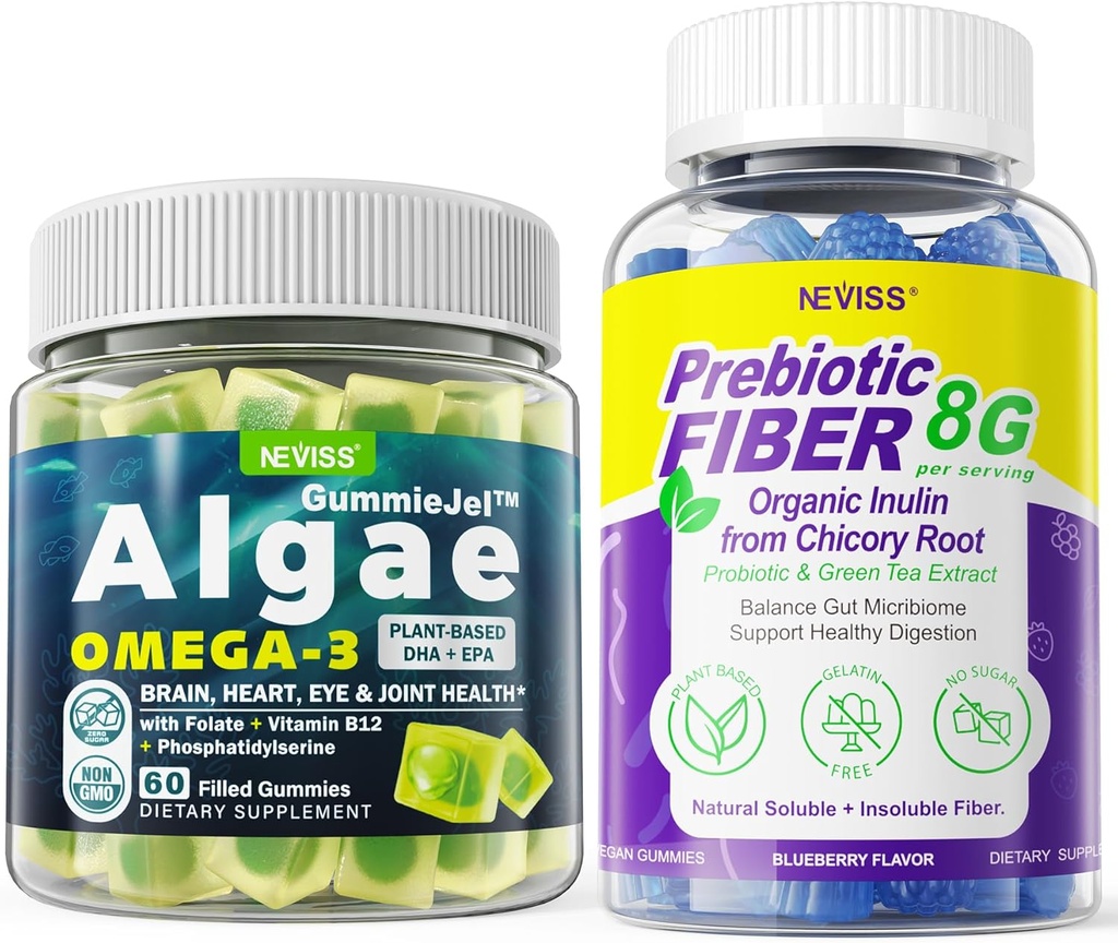 Vegan Omega 3 Gummies 1000mg + Prebiootilised kiudkummid täiskasvanutele 8g