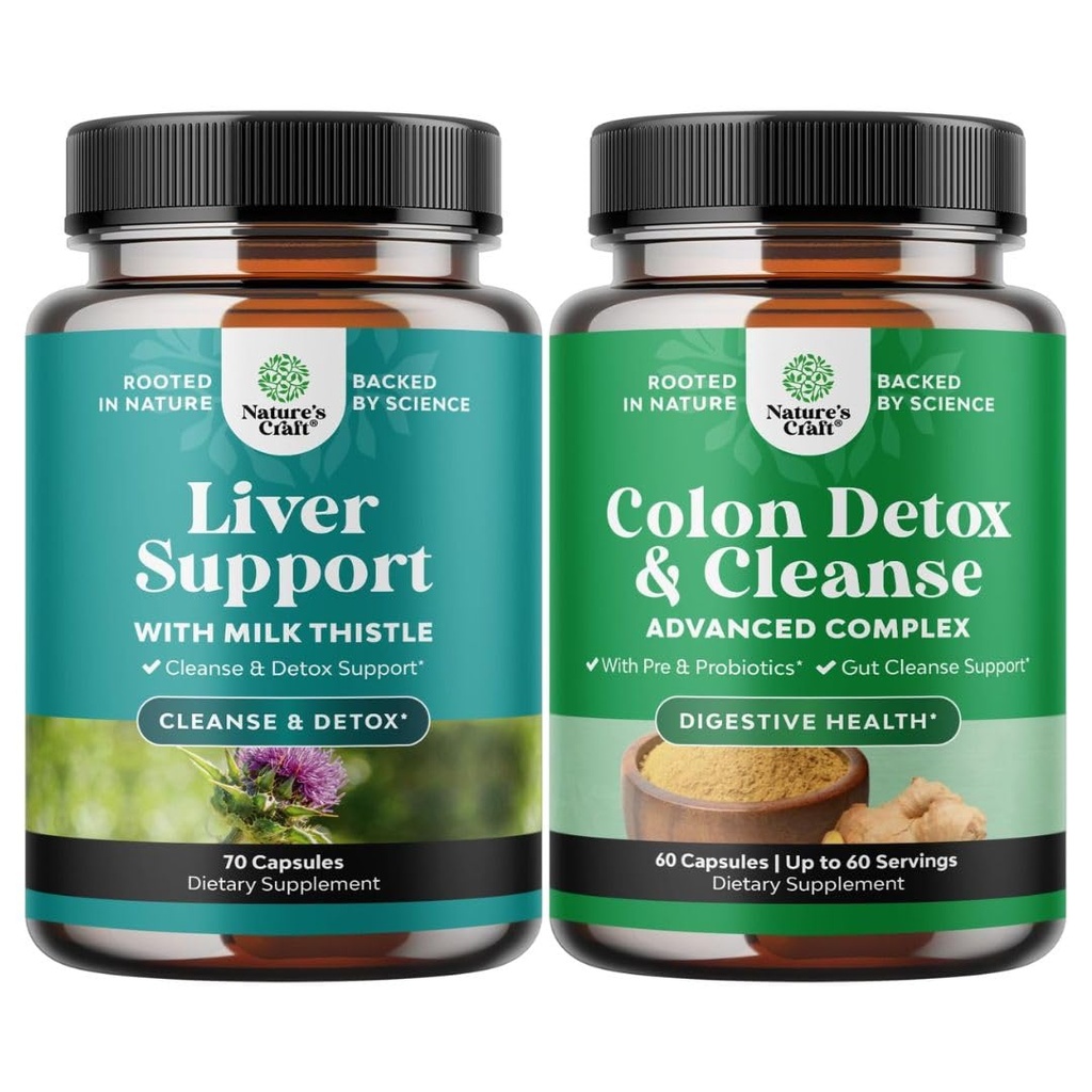 Bund Maksapuhastuse Detox & Remond Complex ja Colon Cleanser & Detox - Taimse Maksa Toetav täiendus Silymarin Milk - Lactobacillus Acidophilus Probiootiline täiendus Keha Puhastus