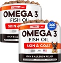 STRELLALAB Omega 3 koertele - (360Ct) Kalaõli ravi - Allergia & Itch Relief Naha & Coat Supplement - Kuiv sügelev nahk, Anti Shedding & Hot Spots ravi - Lemmikloomade lõhe õli närib - kana maitse