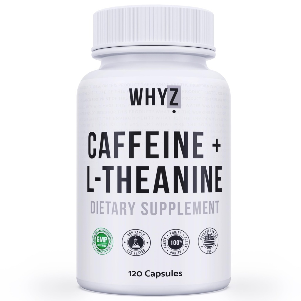 WHYZ kofeiini pillid L-Theanine, 120 kapslit, Nootropic Stack energia pillid, energia vitamiinid püsiva energia fookuse ja kognitiivse funktsiooni, L Theanine kofeiini energia toidulisandeid naistele ja meestele