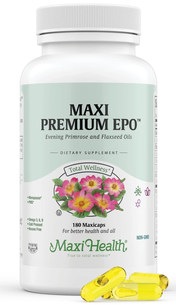Maxi-Health Õhtune Primrose ja Linaseemned Õli Softgels - Vegan Omega 3 6 9 Toidulisandid Tervislik nahk, juuksed ja liigesed - Kosher Certified, Orgaaniline Õhtune Primrose Õli Softgels, 180 Count