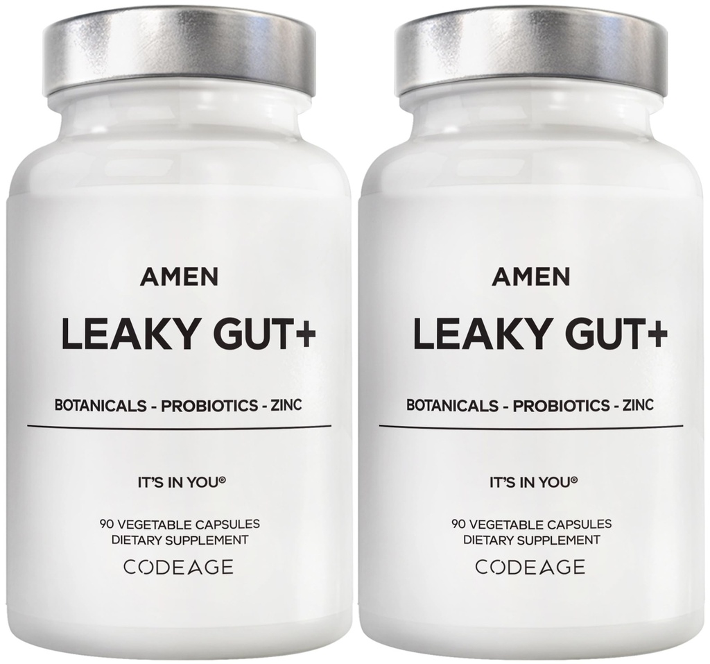 Amen Leaky Gut Supplement - Advanced valem biosaadav L glutamiin, tsink, kurkum, DGL lagritsa juur - vahukommi juur - probiootikumid ja fermenteeritud prebiootikumid - Vegan, Non-GMO - 2-Pack
