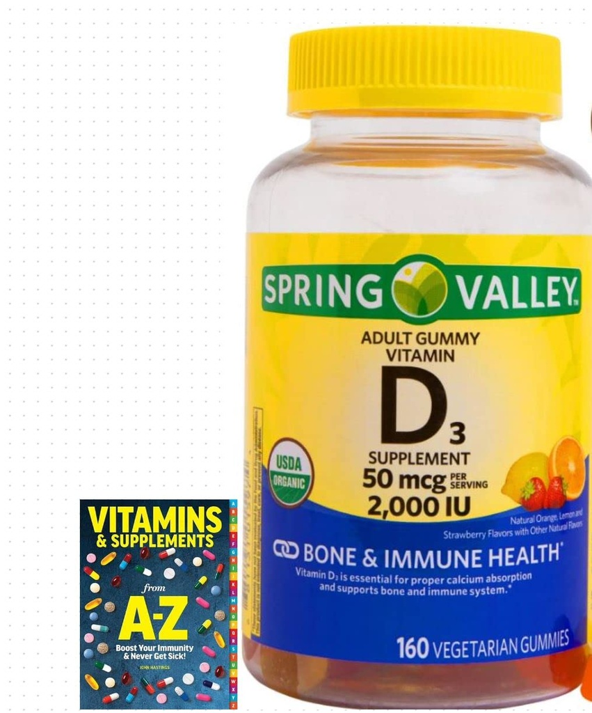Spring Valley taimetoitlane Vitamiin D3 Gummies, 2000 IU, 50 mcg, 160 Ct + parem juhend Vitamiinid Lisad Raamatu tasuta kaasamine (ei saa eraldi müüa)