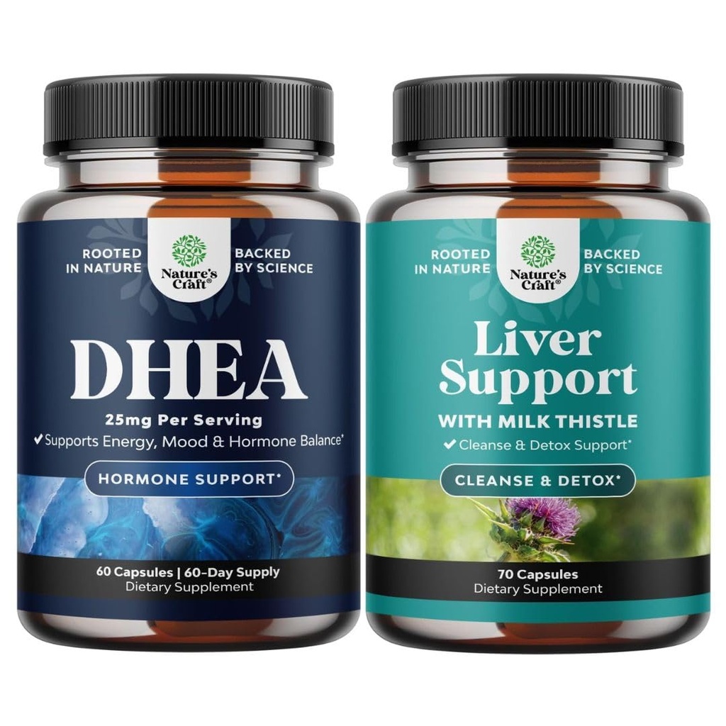 Bund DHEA täiendus naistele ja meestele - puhas DHEA 25mg hormoonide tasakaalu - dehüdroepiandrosteroon ja maksa puhastamine Detox & Remont - piimaohakalisandi seedimine ja immuuntervise