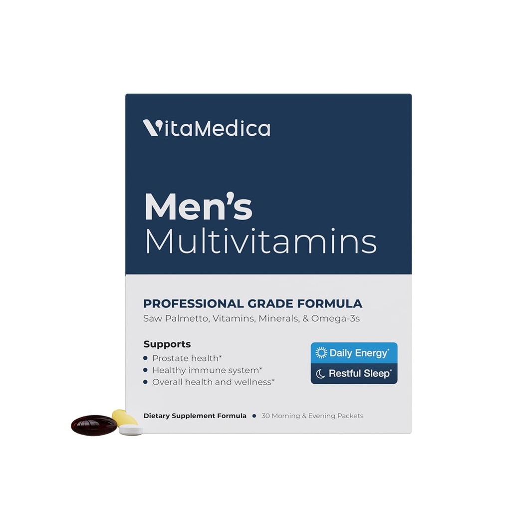 VitaMedica meeste multivitamiinid eesnäärme tervise toetamisega | vitamiinid, mineraalid, oomega3 ja Saw Palmetto | 30 lihtsat igapäevast pakendit | toetab looduslikku energiat ja und | Lihased, ühine tervis
