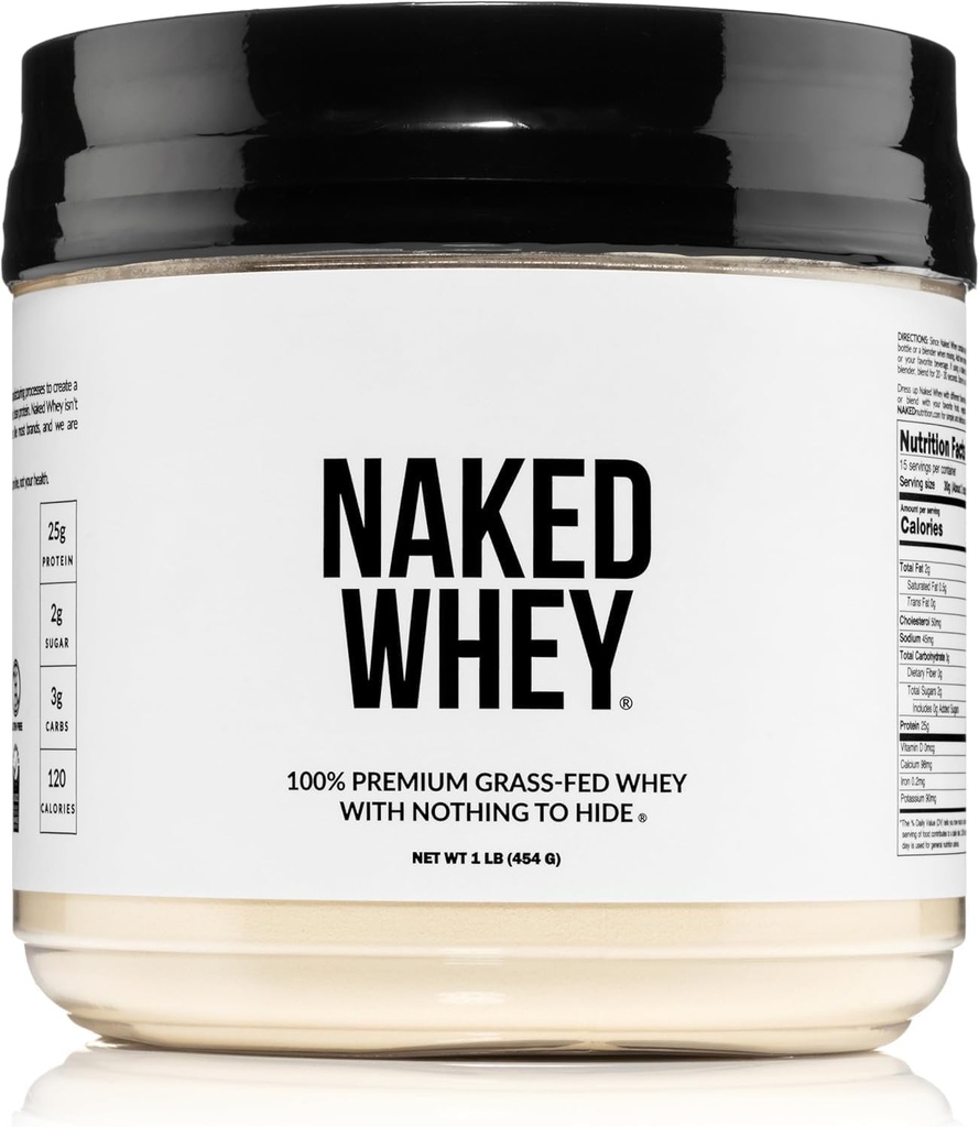 NAKED Whey 1Lb - Only 1 Ingredient, Grass Fed Whey Protein Powder, Undenatured, No Gmos, No Soy, Gluten Free, Stimulate Growth, Enhance Recovery - 15 Servings