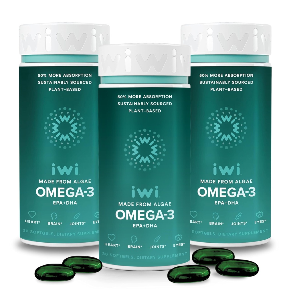 Iwi Omega-3, 90 Softgels (90 Servings), Vegan taime baasil vetikad Omega 3 koos EPA + DHA, kogu keha toetus Dietary Supplement, Krill & Fish Oil Alternatiivne, No Fishy Järelmaitse
