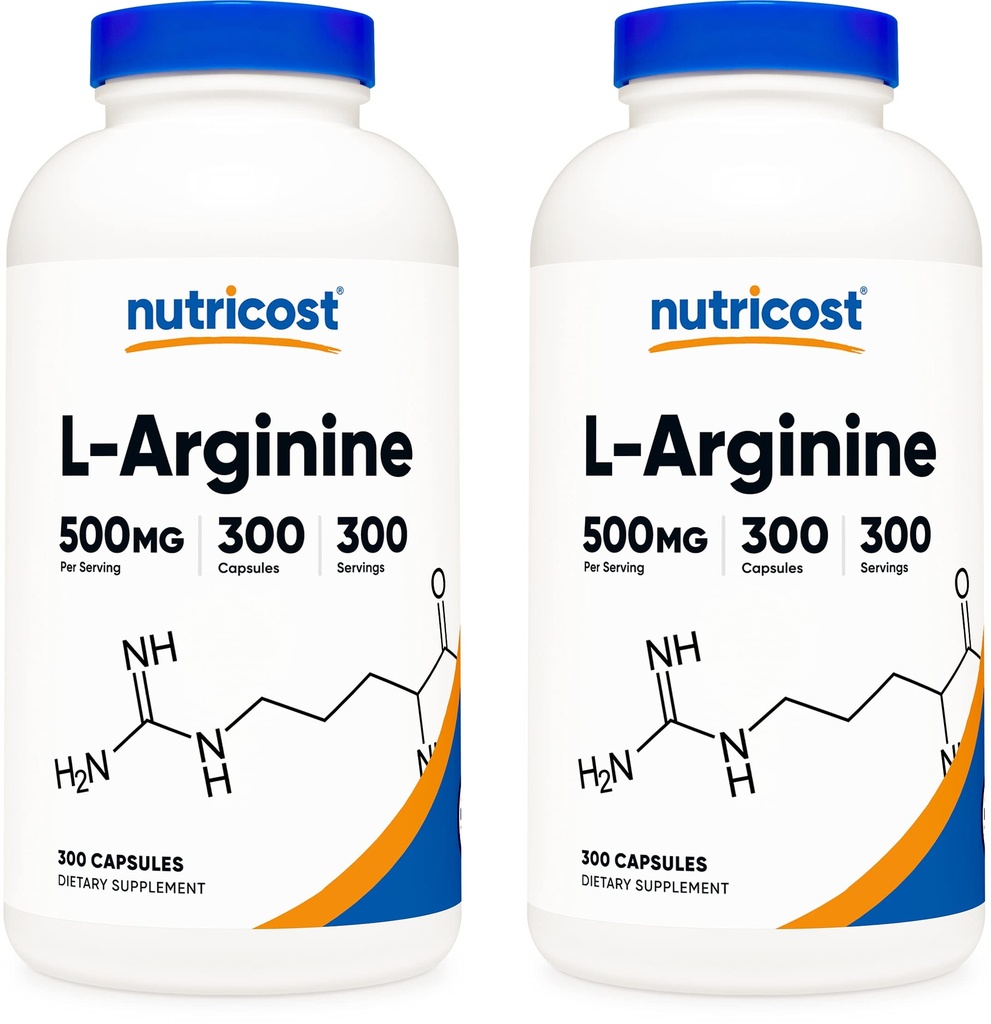 Nutricost L-arginiin 500mg, 300 kapslit (2 pudelit)