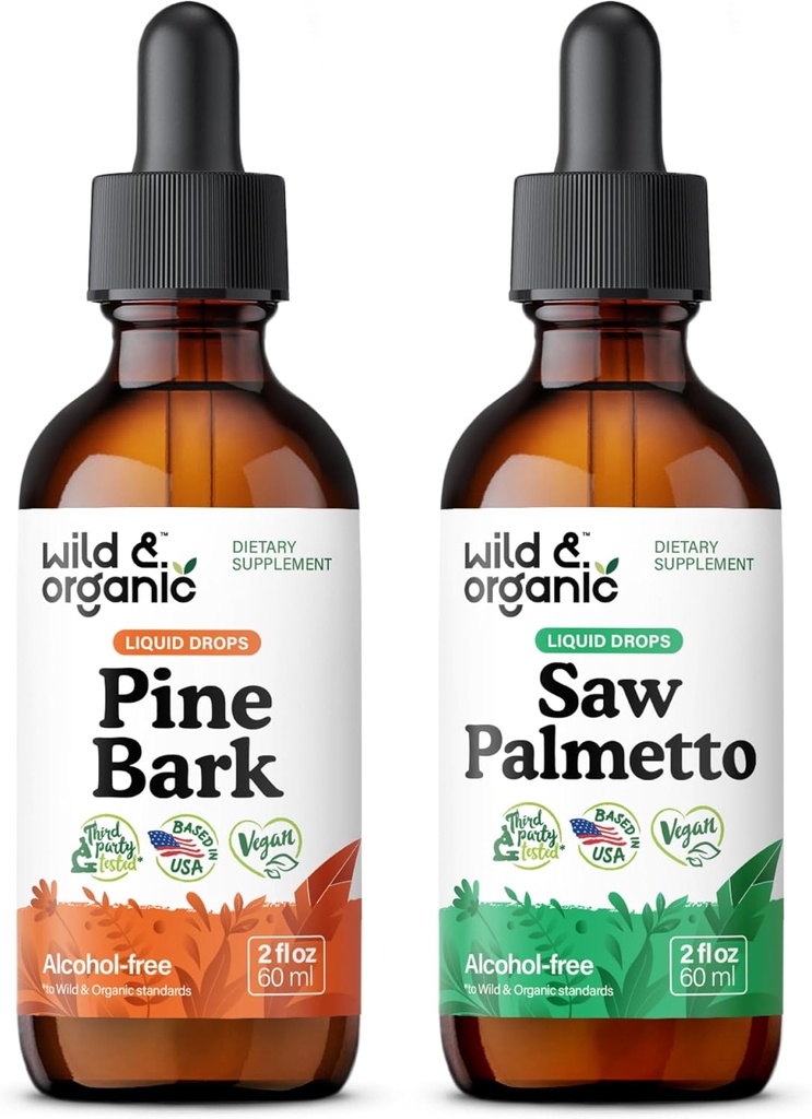 Wild & Organic Pine Bark Tinkcture 2 fl oz & Saw Palmetto Tinktuur 2 fl oz