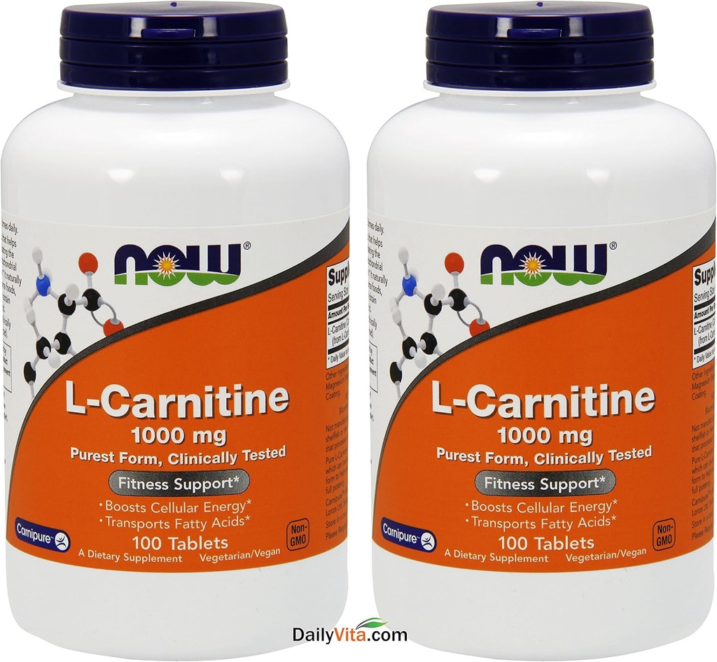 NOW Foods L- karnitiin Tartraat 1000 mg, 100 tabletti ( 2 pakendis)