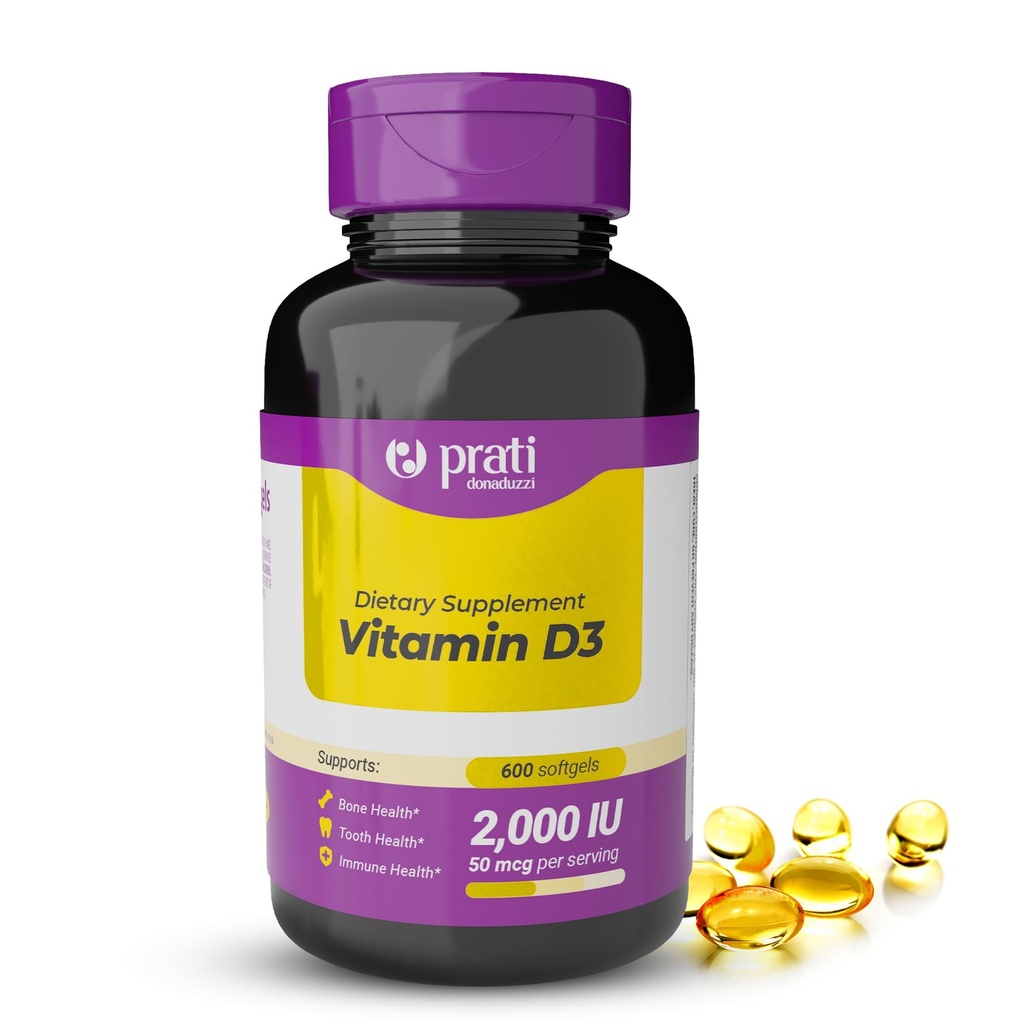 Vitamiin D3 2000 RÜ - 600 Softgels - toetab kaitsesüsteemi, luude ja lihaste tervist - perekonna suurus