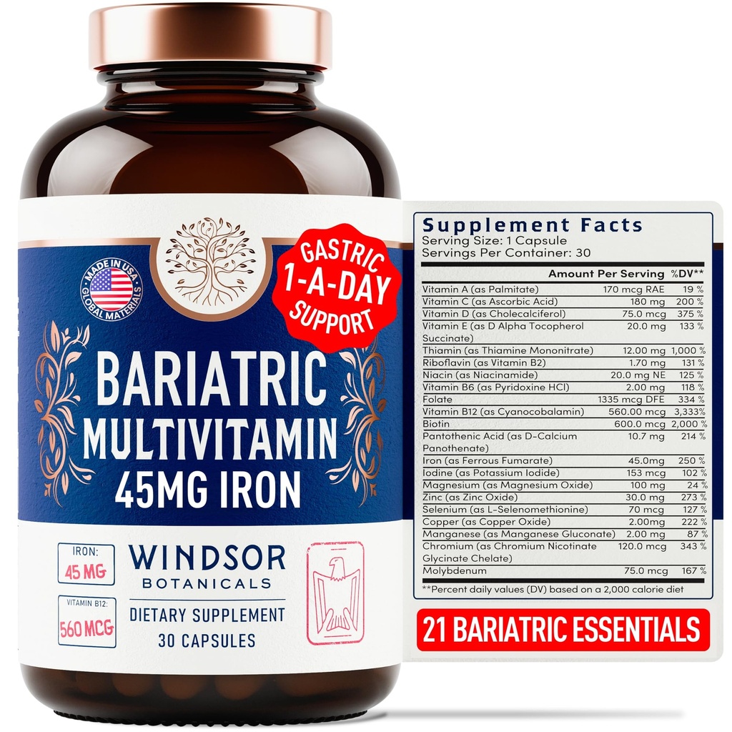 Bariaatrilised multivitamiinid rauaga - 45 mg rauda lihtne neelata, üks päev bariaatrilised vitamiinid naistele ja meestele - mao ümbersõit, mao varrukate taastamine Vitamiin Multivitamiinid - 30 kapslit