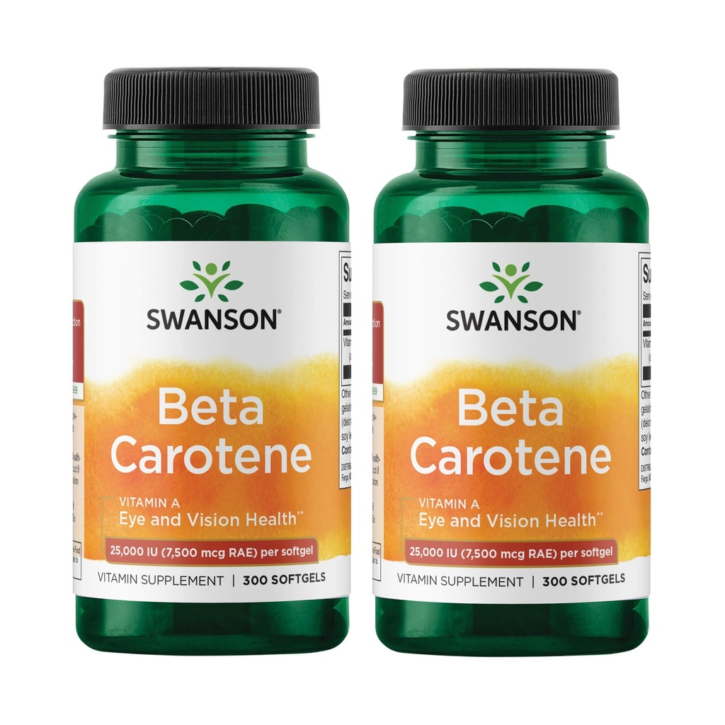 Swanson beeta-karoteen Vitamiin A 25000 IU Nahasilm Immuunsüsteem Tervis Antioksüdant Toetus 7500 mcg 300 Softgels Count (2 Pack)
