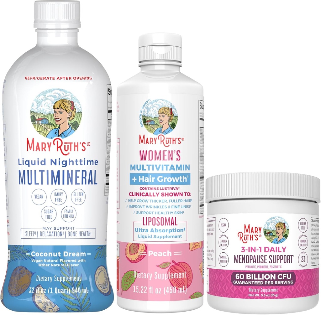 MaryRuth Organics Naiste multivitamiinLustriva juuste kasv, menopausitoetus ja igapäevane vedelik Multimineral, 3-Pack Bundle juuste toetamiseks, naha terviseks, immuunsüsteemi toetamiseks, soolestiku terviseks ja une toetamiseks
