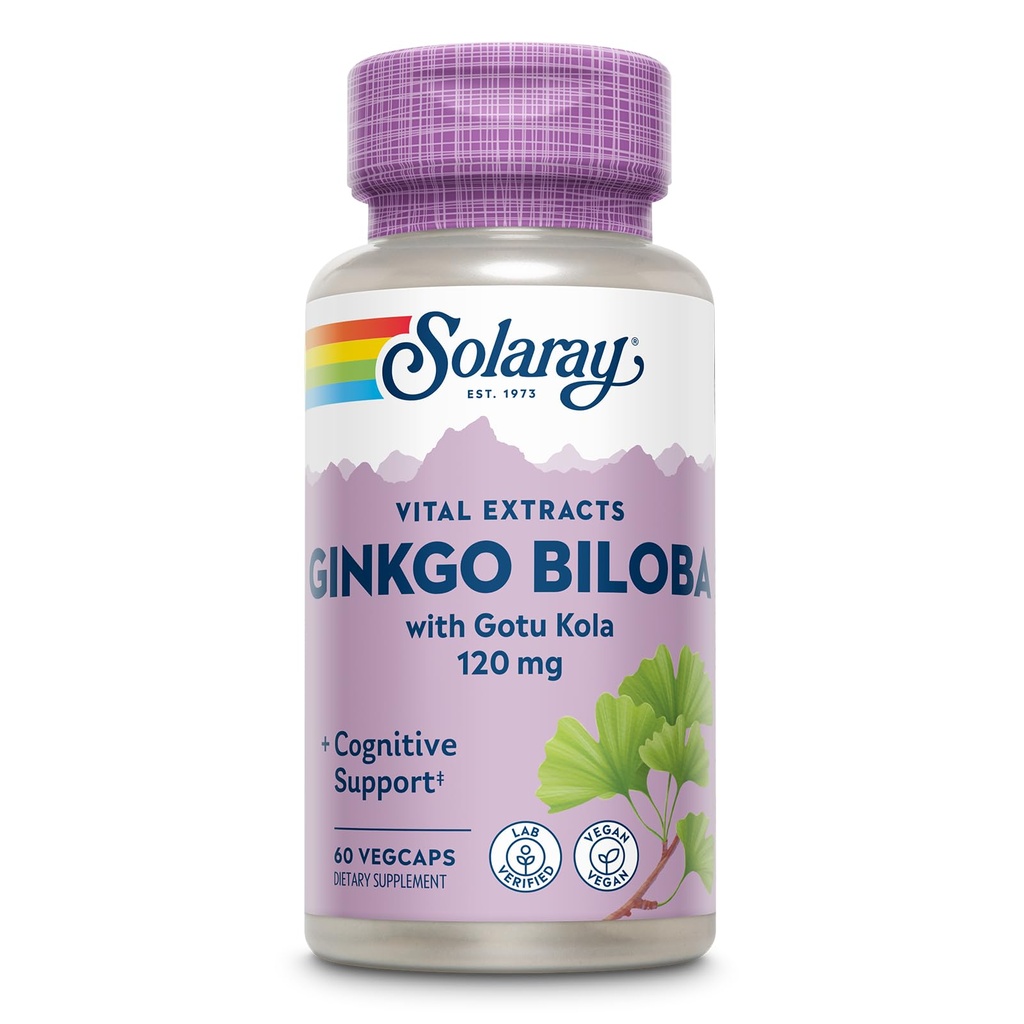 SOLARAY Ginkgo Biloba ekstrakt Gotu Kola - Ginko Biloba kapslid aju tervise toetamiseks - Vegan, Lab kontrollitud, 60-päevane garantii - 60 serveerimist, 60 VegCaps (60 VegCaps)