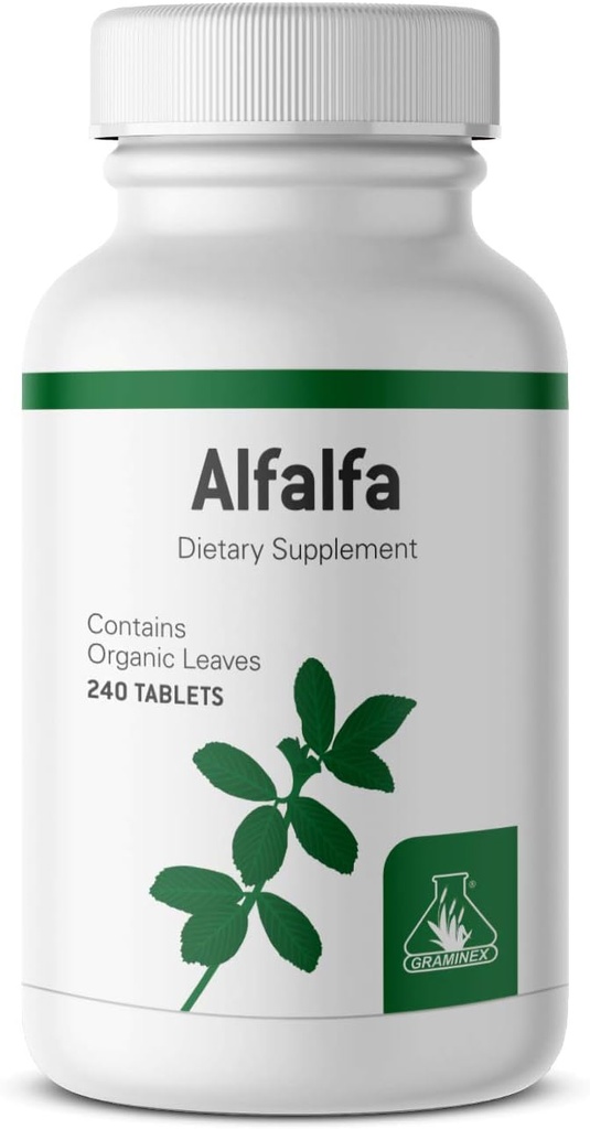 Graminex Alfalfa tabletid - mitte-GMO rohelised supertoidulisandid vitamiinide, mineraalide, aminohapetega - 240 tabletti