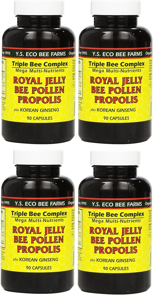 Y.S. Eco Bee Farms, (4 Pack) Royal Jelly, Bee Pollen, Propolis, Plus Korea ženšenn, 90 kapslit