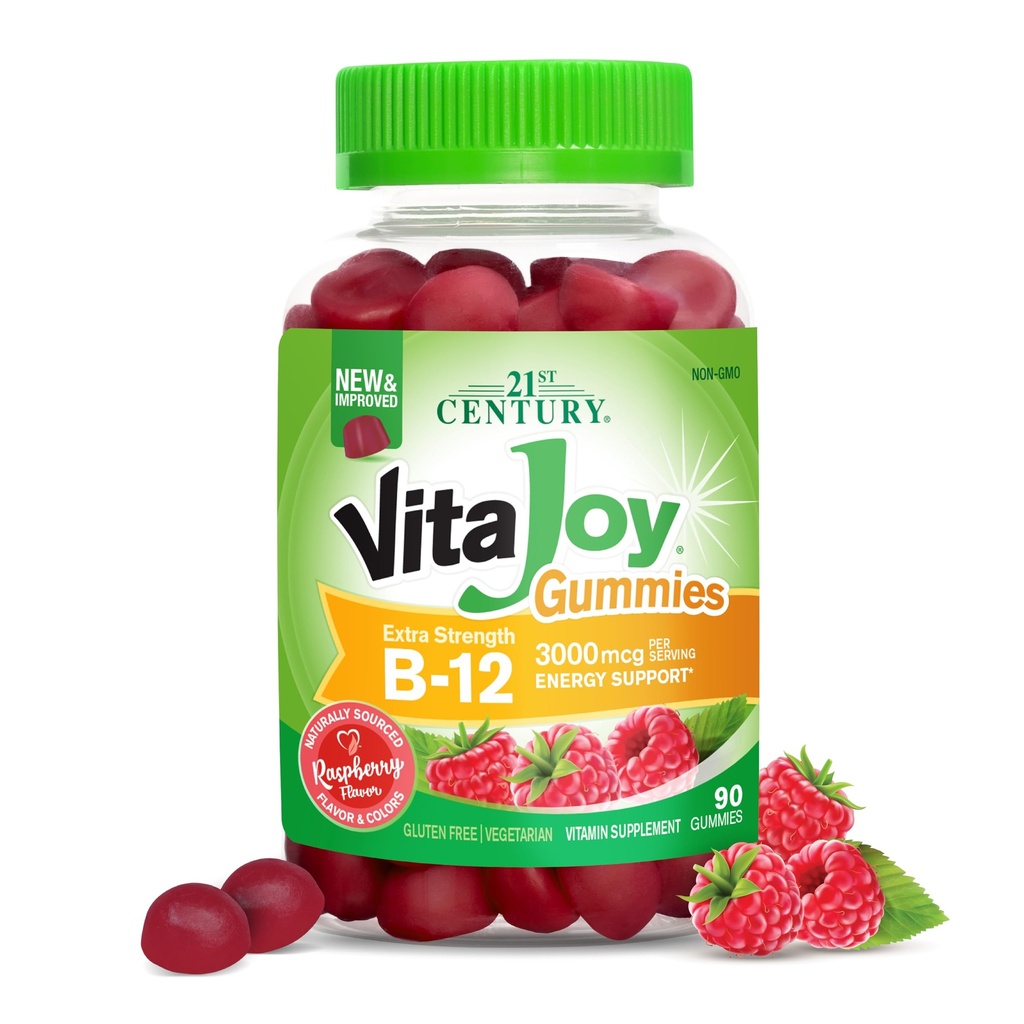 21. sajand VitaJoy ekstra tugevus B-12 3000 mcg Gummies, Vaarika, 90 krahv