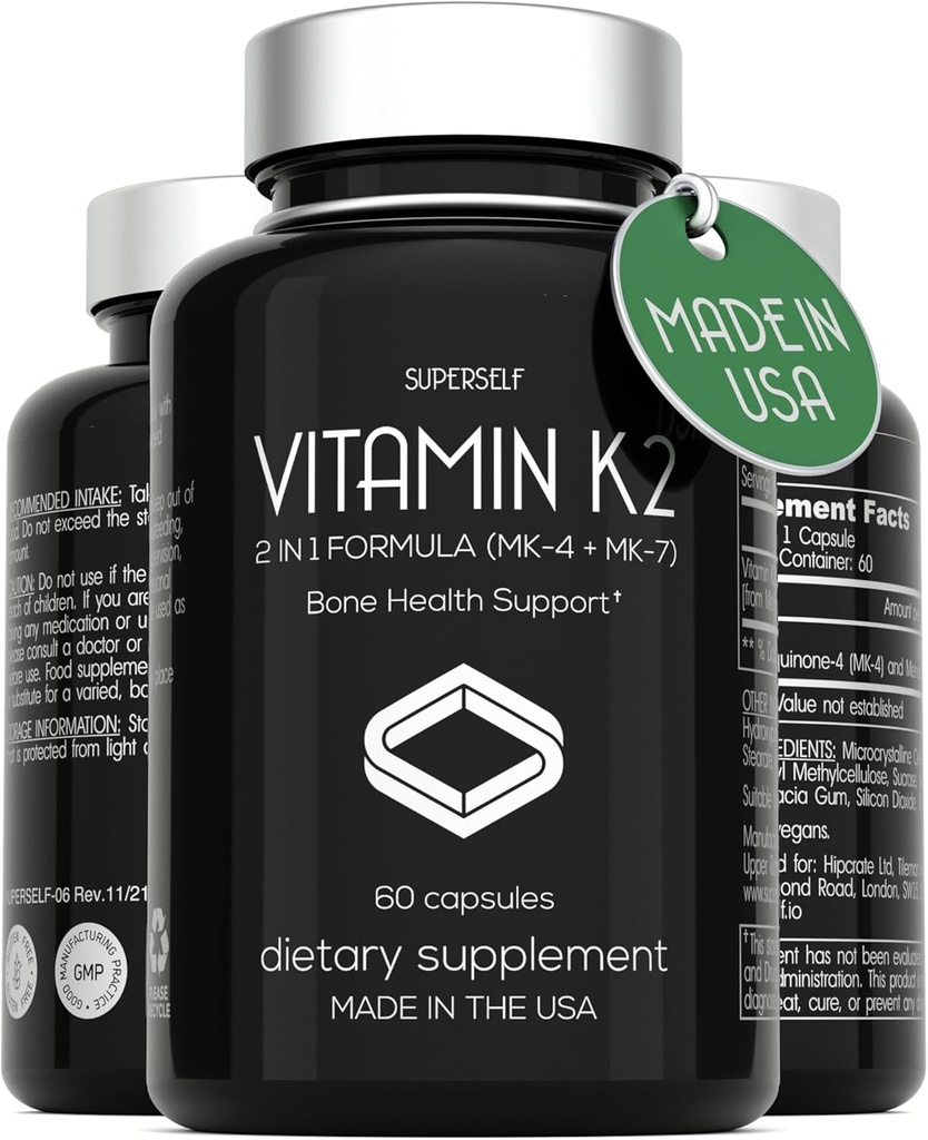 Vitamiin K2 kapslid 100 mcg - Vitamiin K kompleks MK-7 & MK-4-60 kapslid - VIT K2 2 in 1 Formula Kõrge tugevuse täiendus MK7 MK4 - valmistatud USA-s - Vegan & Non-GMO